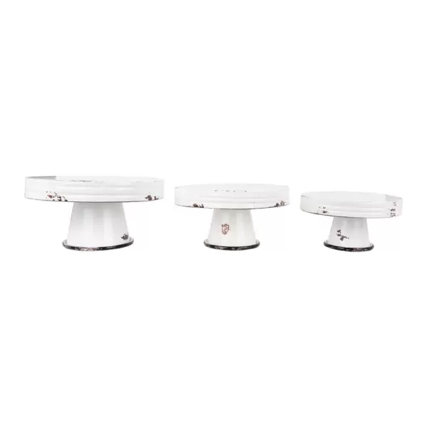 3R Studios Distressed White Metal Cake Stand