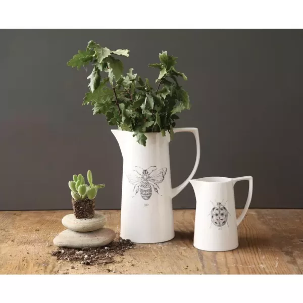 3R Studios 64 fl. oz. White Ceramic Pitcher with Bee Image