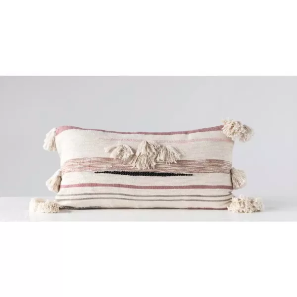 3R Studios Pink and Brown Striped Kilim Lumber 28 in. x 14 in. Throw Pillow