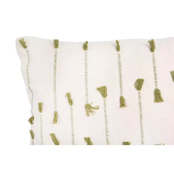 3R Studios White with Green Accents Handwoven Lumbar 36 in. x 16 in. Throw Pillow