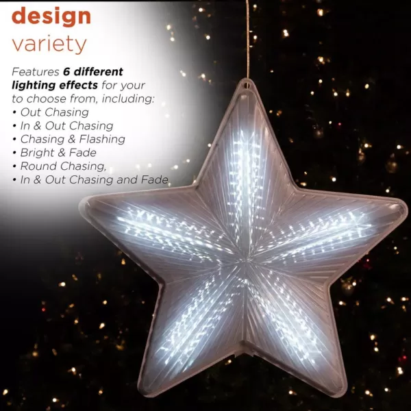 Alpine Corporation 19 in. Tall Christmas 3D Hanging Star Ornament Decoration with LED Lights