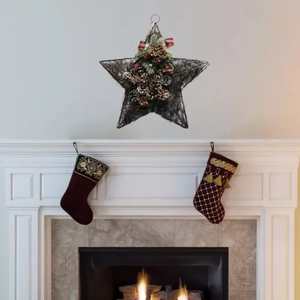 Alpine Corporation 20 in. Tall Hanging Rustic Pinecone Christmas Star Decor