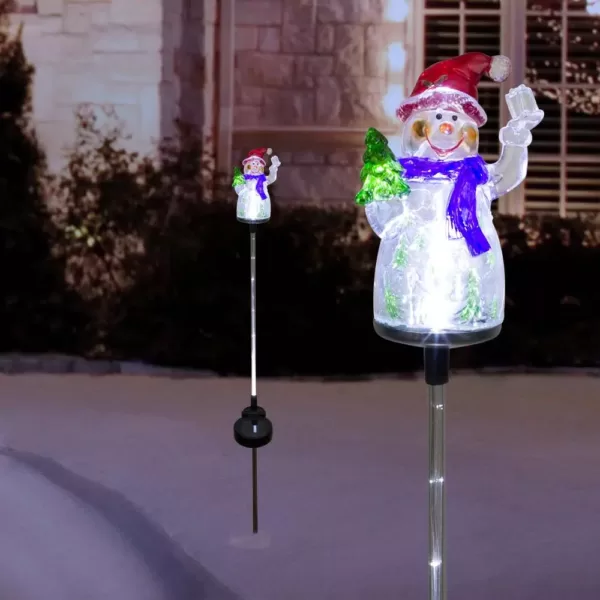 Alpine Corporation Solar Snowman Garden Stake with Fiber Optic Lights (Set of 2)