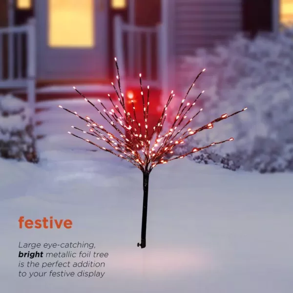 Alpine Corporation 39 in. Tall Silver Metallic Foil Tree Stake with Red LED Lights