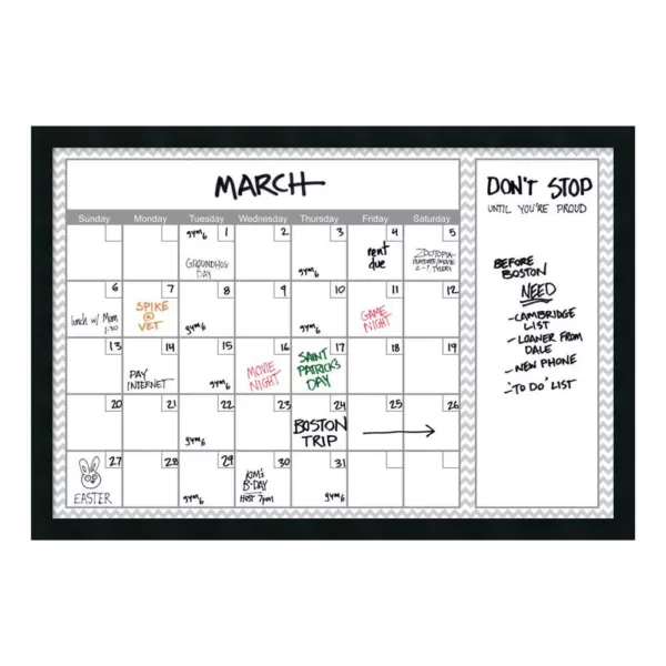 Amanti Art Grey Chevron Calendar 38 in. W x 26 in. H Framed Glass Dry Erase Board