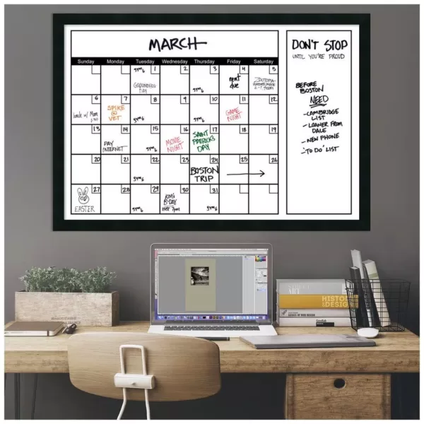 Amanti Art White Calendar 38 in. W x 26 in. H Framed Glass Dry Erase Board