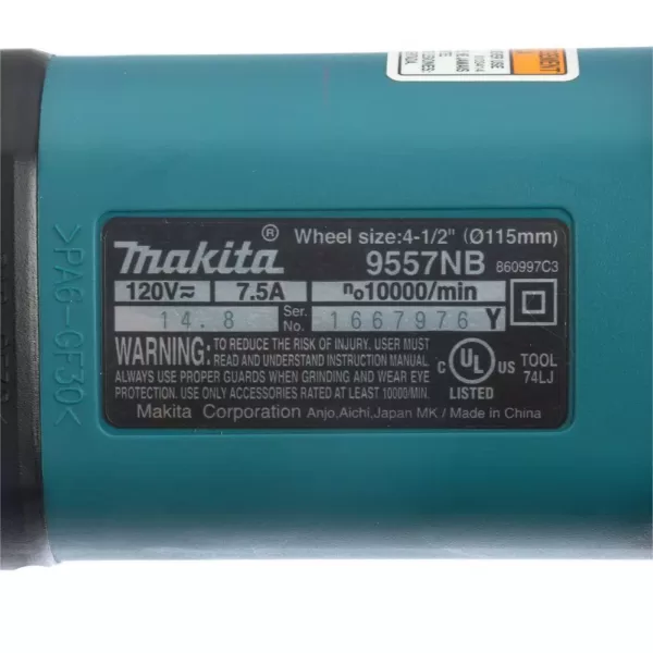 Makita 7.5 Amp Corded 4-1/2 in. Easy Wheel Change Compact Angle Grinder with Grinding Wheel, Wheel Guard and Side Handle