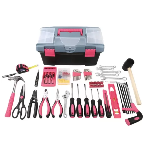 Apollo 170-Piece Home Tool Kit with Tool Box in Pink