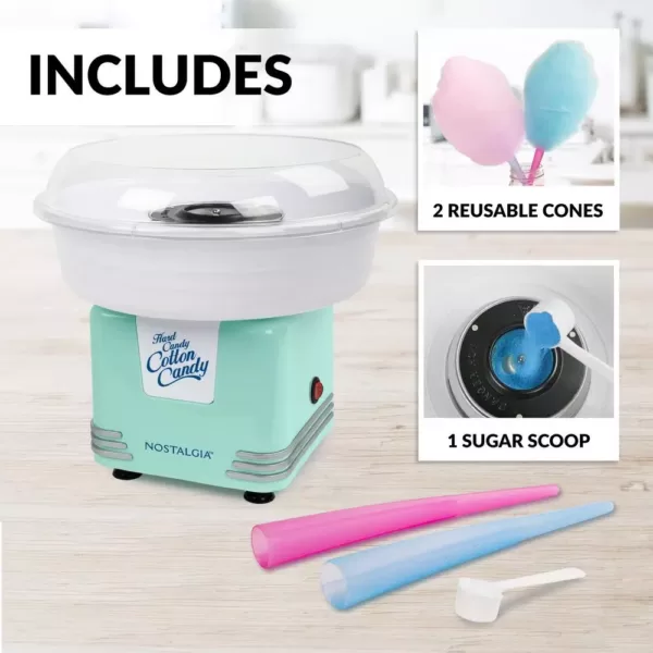 Nostalgia Retro Aqua Hard and Sugar Free Cotton Candy Maker with Cotton Candy Cones