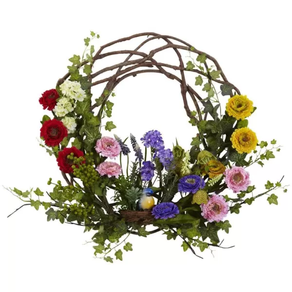 Nearly Natural 22 in. Spring Floral Wreath