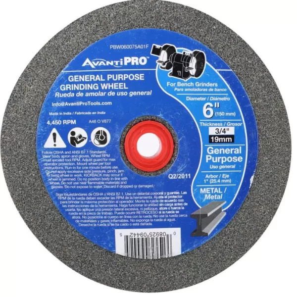 Avanti Pro 6 in. x 3/4 in. x 1 in. Bench Grinding Wheel