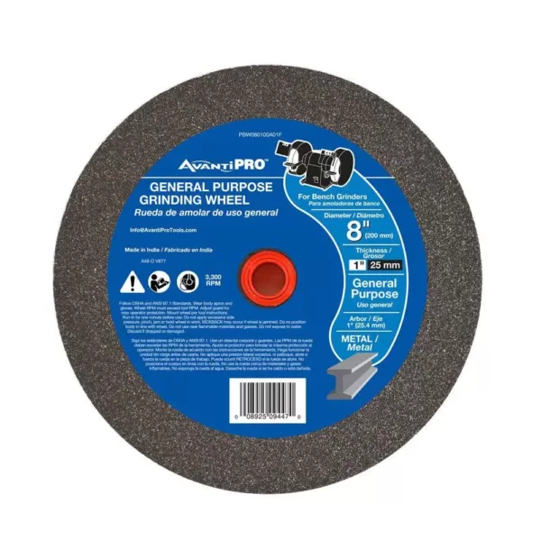 Avanti Pro 8 in. x 1 in. x 1 in. General Purpose Bench Grinding Wheel