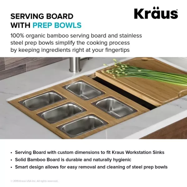 KRAUS 16.75 in. Workstation Kitchen Sink Serving Board Set with Stainless Steel Mixing Bowl and Colander