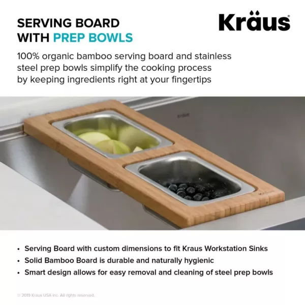 KRAUS 16.75 in. Workstation Kitchen Sink Composite Serving Board Set with Rectangular Stainless Steel Bowls