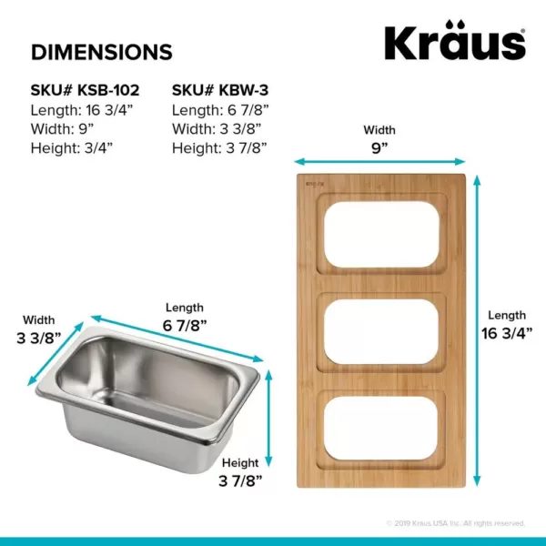 KRAUS 16.75 in. Workstation Kitchen Sink Composite Serving Board Set with Rectangular Stainless Steel Bowls