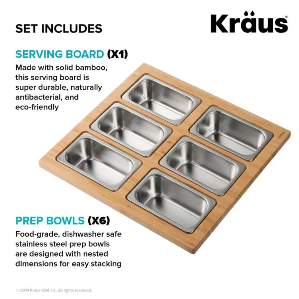 KRAUS 16.75 in. Workstation Kitchen Sink Composite Serving Board Set with Rectangular Stainless Steel Bowls