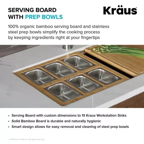 KRAUS 16.75 in. Workstation Kitchen Sink Composite Serving Board Set with Rectangular Stainless Steel Bowls