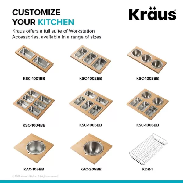 KRAUS 16.75 in. Workstation Kitchen Sink Composite Serving Board Set with Rectangular Stainless Steel Bowls