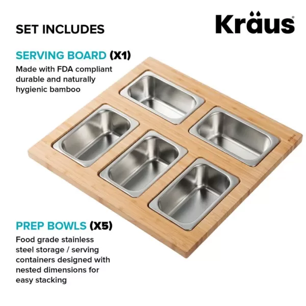 KRAUS 16.75 in. Workstation Kitchen Sink Composite Serving Board Set with Rectangular Stainless Steel Bowls