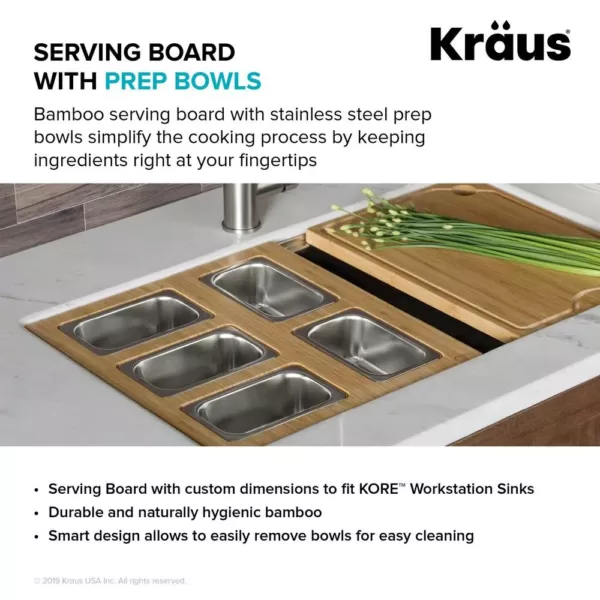 KRAUS 16.75 in. Workstation Kitchen Sink Composite Serving Board Set with Rectangular Stainless Steel Bowls