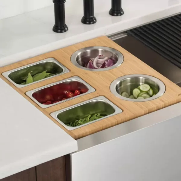 KRAUS 16.75 in. Workstation Kitchen Sink Composite Serving Board Set with Stainless Steel Bowls