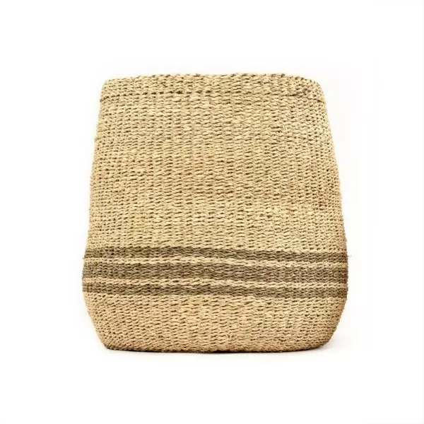 Zentique Concave Hand Woven Wicker Seagrass and Palm Leaf with Dark Pin Stripes Large Basket