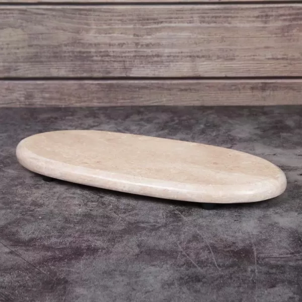 Creative Home 6 in. L x 14 in. W Natural Champagne Marble Oval Shaped Serving Tray Cheese Serving Board Pastry Board