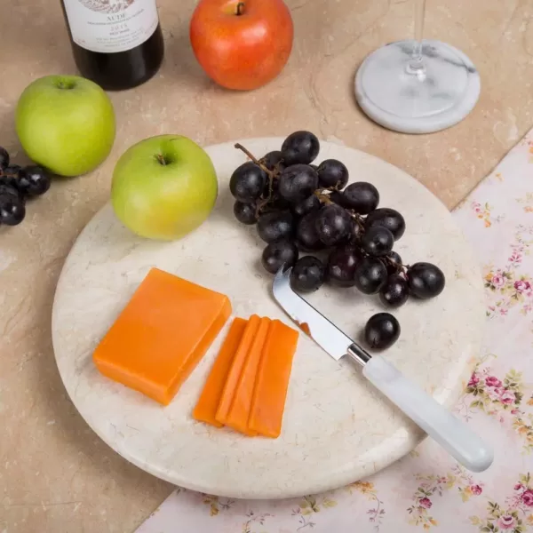 Creative Home 12 in. Natural Champagne Marble Round Cheese Board, Serving Board