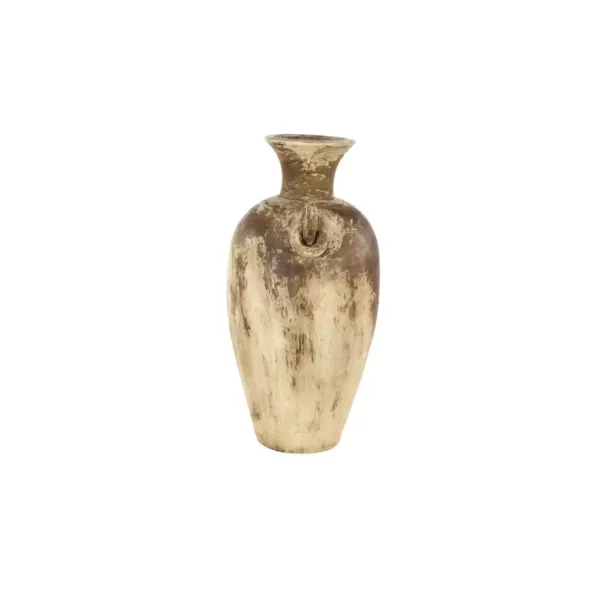 LITTON LANE Distressed Beige and Brown Amphora-Style Ceramic Decorative Vase