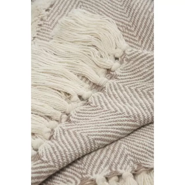 LR Home Fringe Tufted Geometric Beige / Cream Cotton Throw Blanket