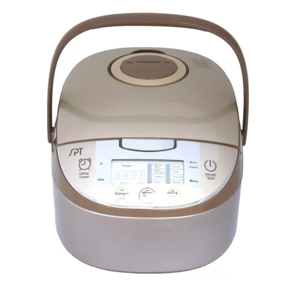 SPT 8-Cup Beige Rice Cooker with Steam Basket and Built-In Timer