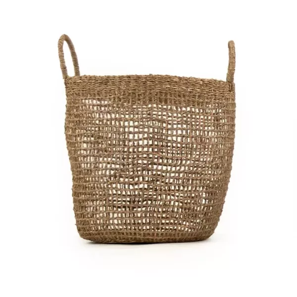 Zentique Cylindrical Sparsely Hand Woven Seagrass Large Basket with Handles