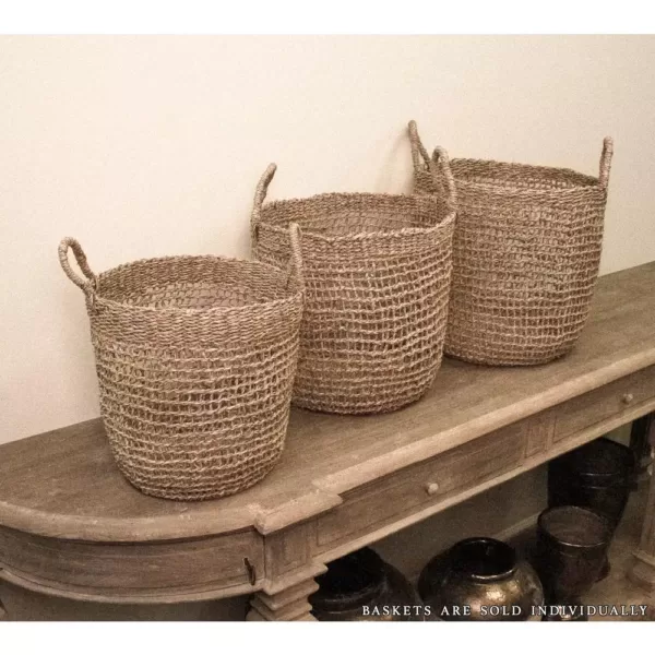 Zentique Cylindrical Sparsely Hand Woven Seagrass Medium Basket with Handles