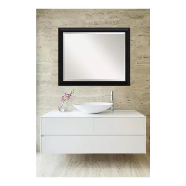 Amanti Art Nero 32 in. W x 26 in. H Framed Rectangular Beveled Edge Bathroom Vanity Mirror in Black