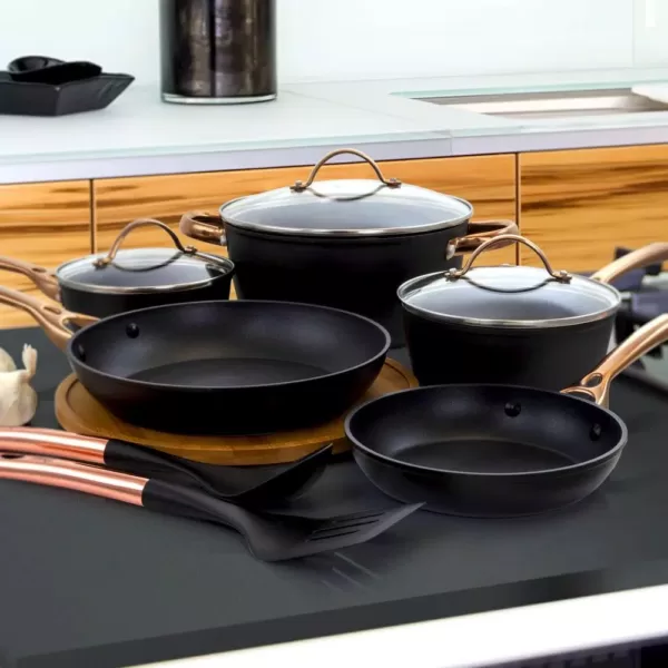 Oster Allsberg 10-Piece Aluminum Nonstick Cookware Set in Black and Bronze