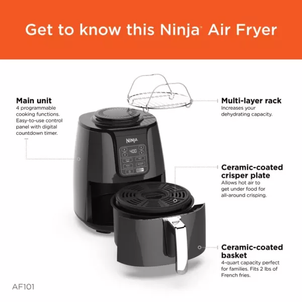 NINJA 4 Qt. Electric Black Air Fryer with Recipe Book