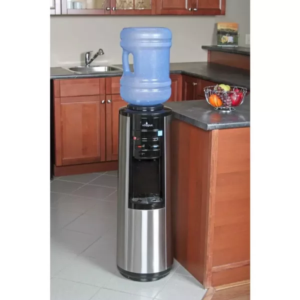 VITAPUR 3-5 Gal. Hot/Room/Cold Temperature Top Load Water Cooler Dispenser with Kettle Feature in Stainless Steel/Black