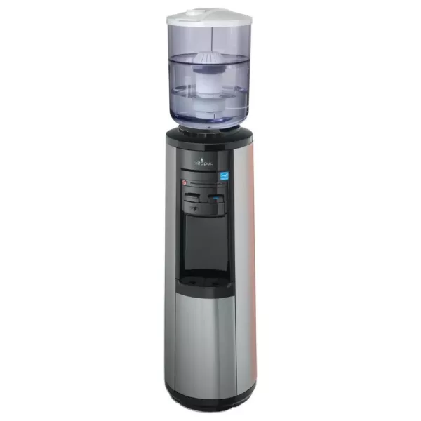 VITAPUR 3-5 Gal. Hot/Room/Cold Temperature Top Load Water Cooler Dispenser with Kettle Feature in Stainless Steel/Black