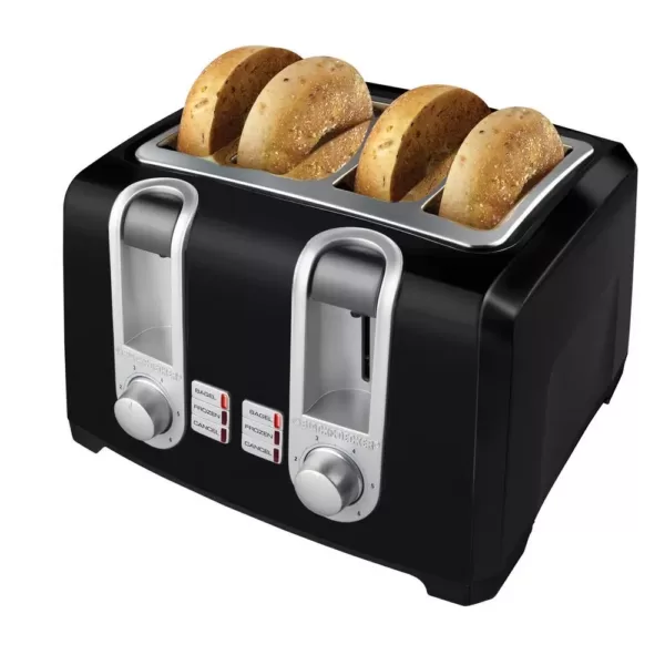 BLACK+DECKER 4-Slice Black Extra-Wide Slot Toaster with Browning Control