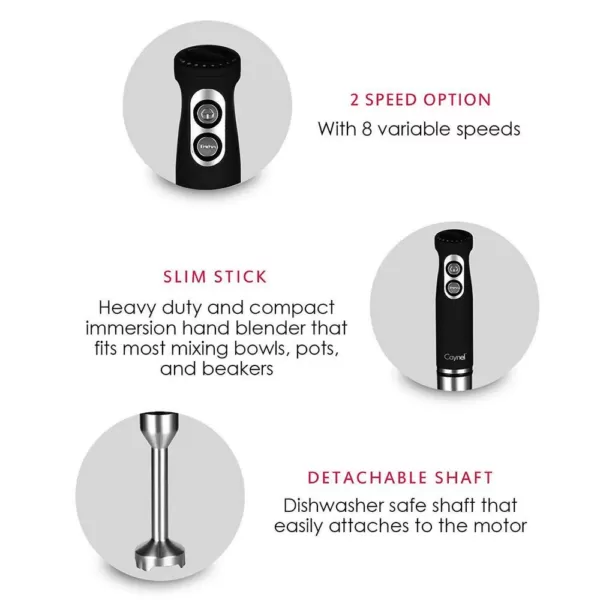 Boyel Living 8-Speed 500-Watt Black Stainless Steel Control 6-in-1 Multi-Purpose Immersion Hand Blender Set