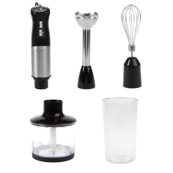 Classic Cuisine 6-Speed 4-in-1 Black Immersion Blender with Chopper and Whisk Attachment