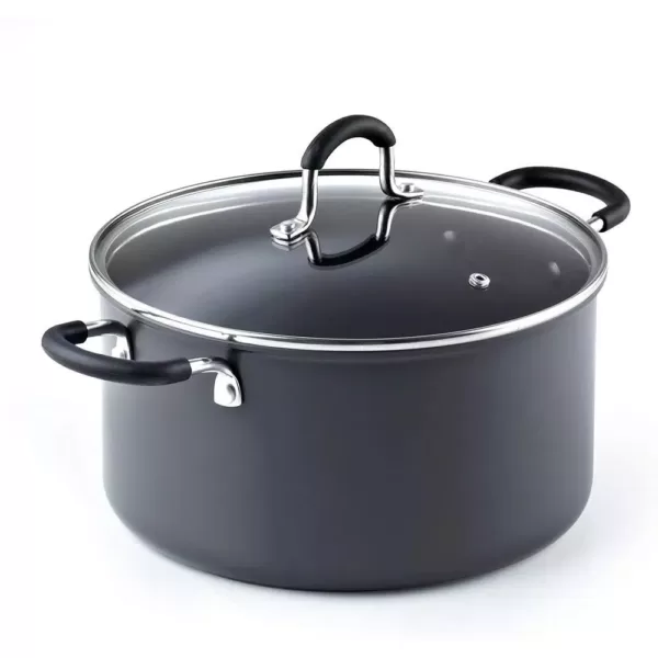 Cook N Home 6 qt. Round Hard-Anodized Aluminum Nonstick Casserole Dish in Black with Glass Lid