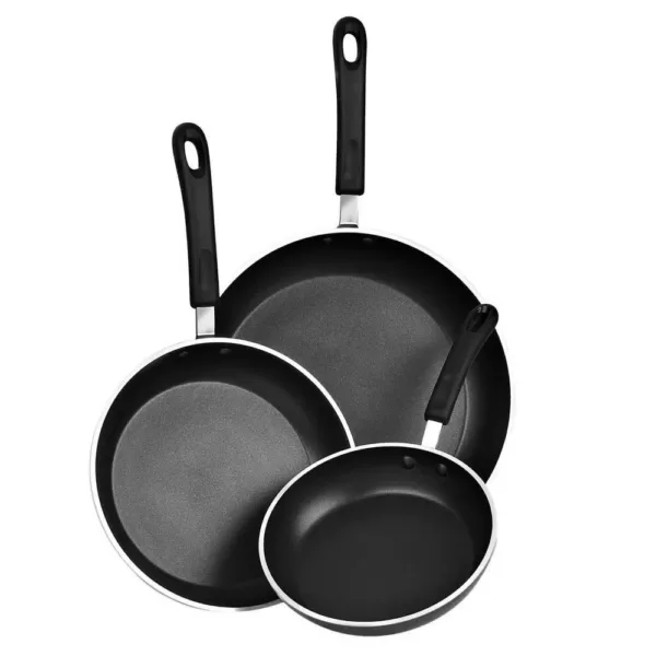 Cook N Home 3-Piece Hard-Anodized Aluminum Nonstick Frying Pan Set in Black