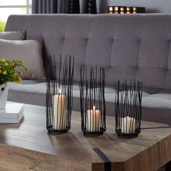 DANYA B Willow Black Iron Pillar Candle Holders (Set of 3)