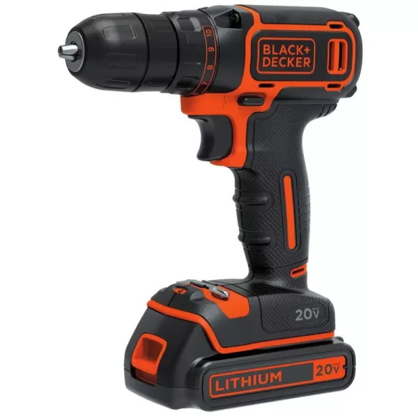 BLACK+DECKER 20-Volt MAX Lithium-Ion Cordless 3/8 in. Drill/Driver with Battery 1.5Ah and Charger