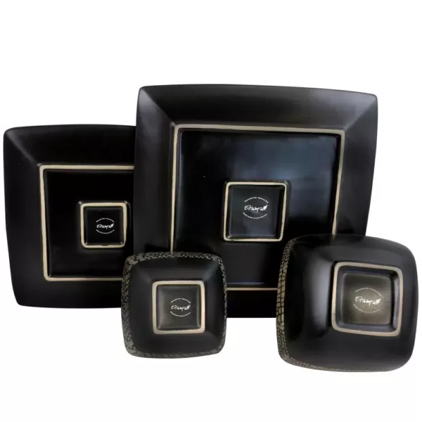 Elama Naina 16-Piece Modern Black Stoneware Dinnerware Set (Service for 4)