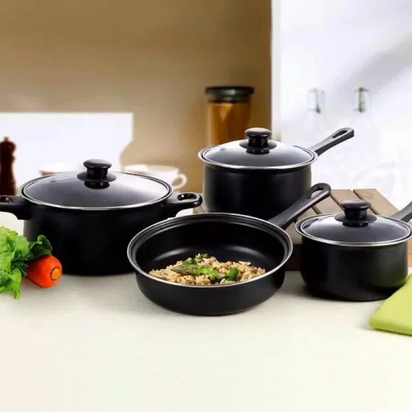 Gibson Home Chef Du Jour 7-Piece Carbon Steel Nonstick Cookware Set in Black