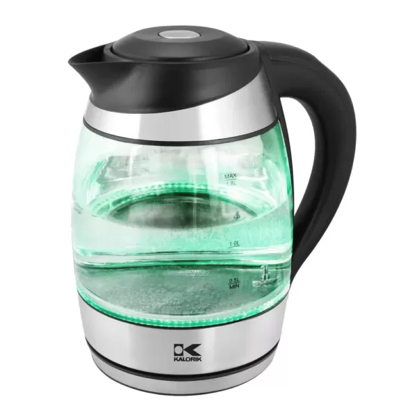 KALORIK 7.5-Cup Black Stainless Steel Cordless Electric Kettle with Keep Warm Setting