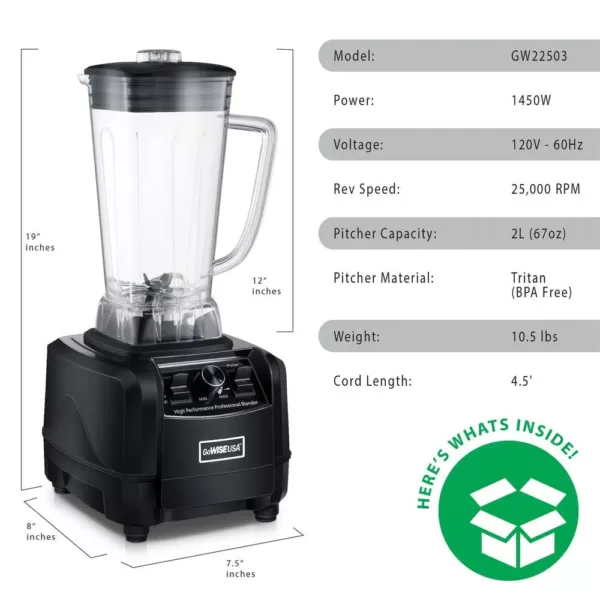 GoWISE USA High-Performance 67oz. 8-Speed Professional Blender