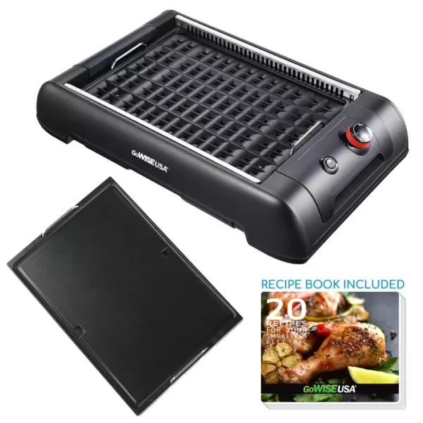 GoWISE USA 2-in-1 149 sq. in. Black Smokeless Indoor Grill with Interchangeable Plates